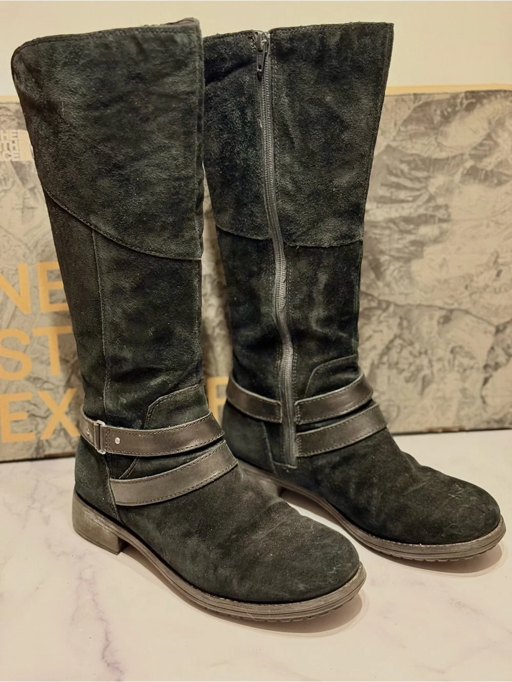 The North Face Bridgeton Black Suede Waterproof Riding Boots, EUC w/ box, size 9